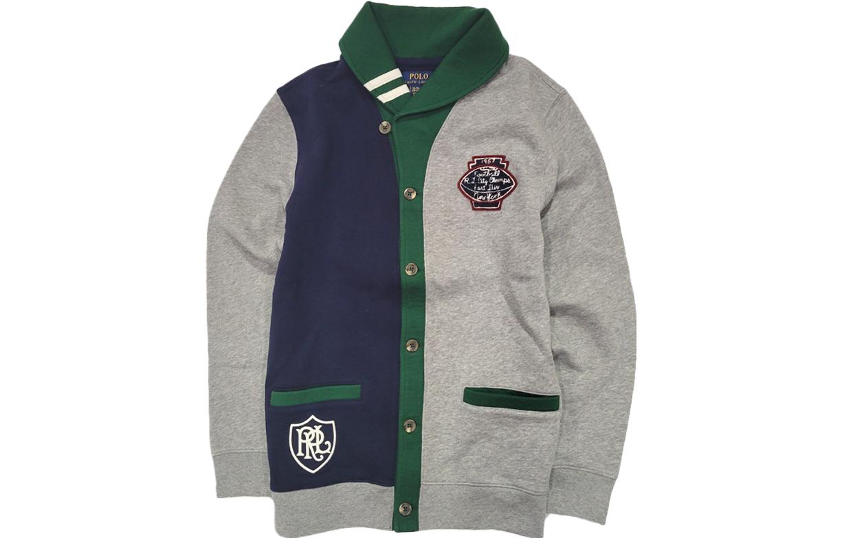 Ralph Lauren Kids Collared Button-Up Sweater Grey Colorblock Print SS23 323855390-001