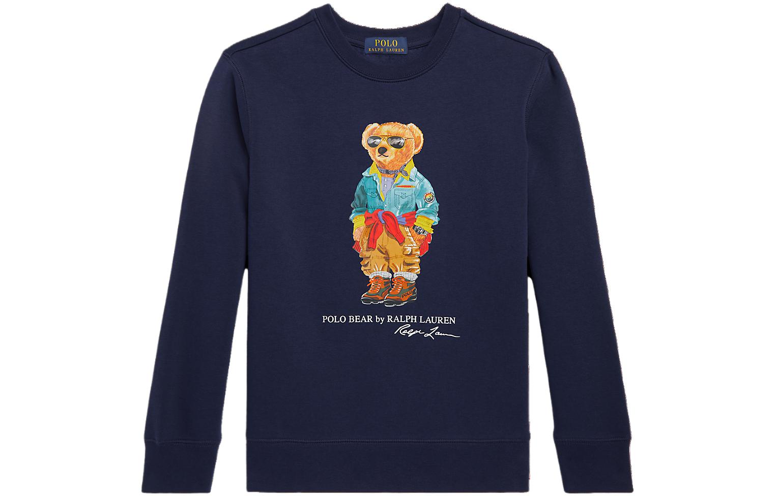 Ralph Lauren Kids Crewneck Sweatshirt SS23 Bear Logo Print Navy Blue Long Sleeve CWPOKNIY8020706-410