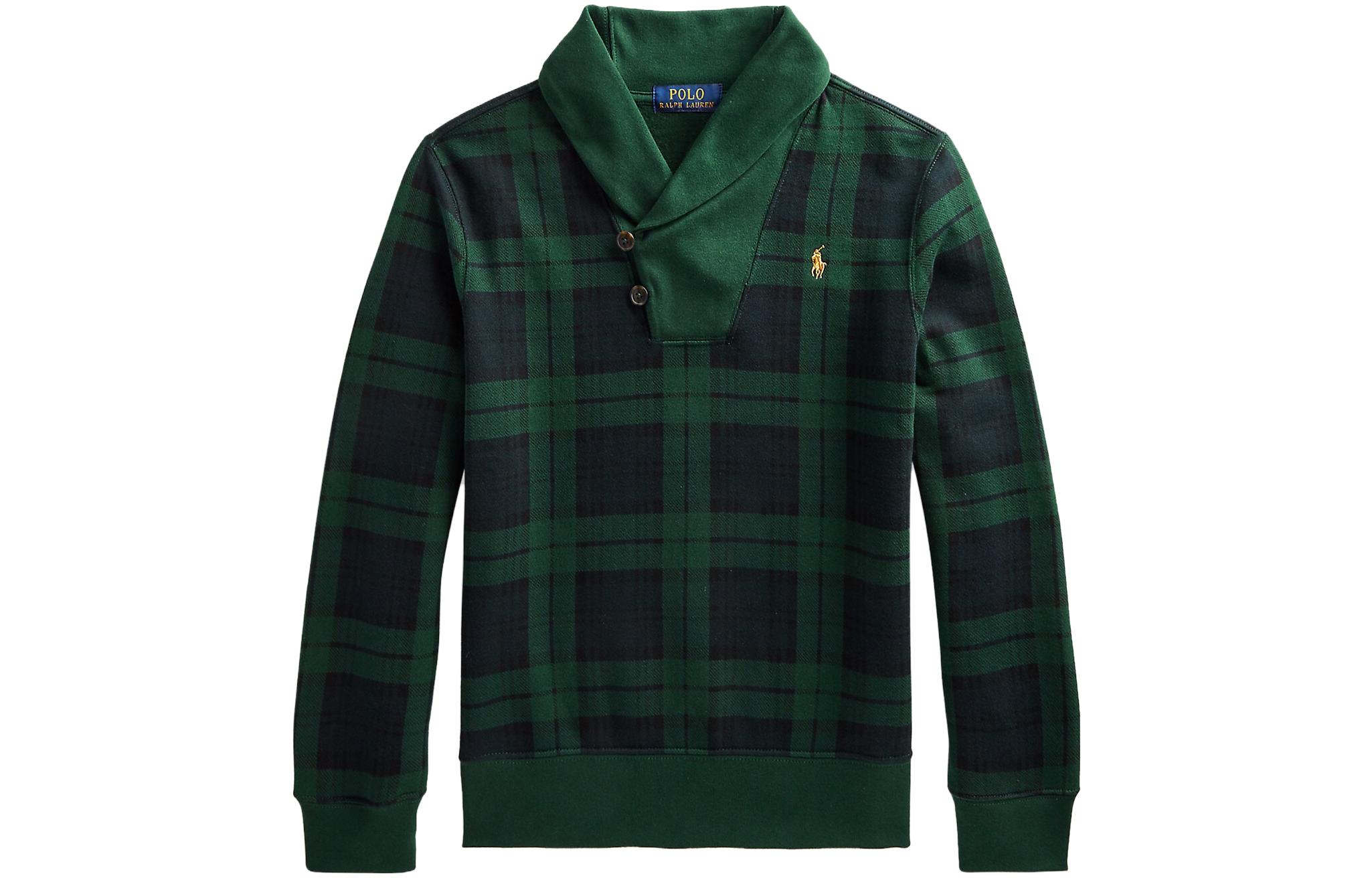 Ralph Lauren Kids Green Check Logo Embroidered Pullover Sweatshirt SS23 323892566-001