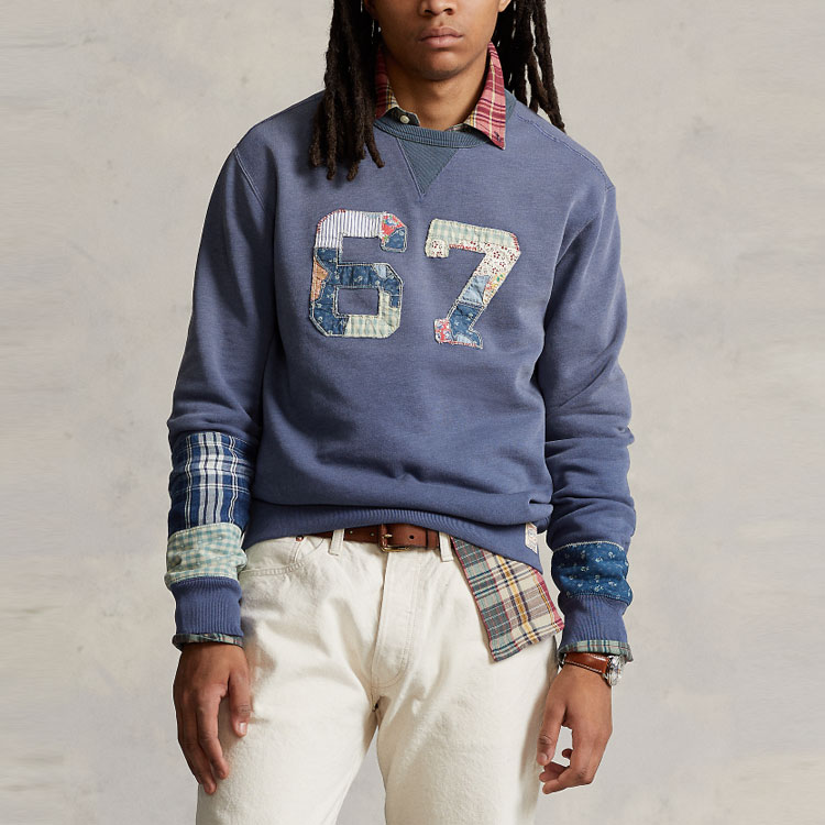 Ralph Lauren Letter Plaid Patch Crewneck Sweatshirt Men’s Slate Gray MNPOKNI16822831-410 圖 5