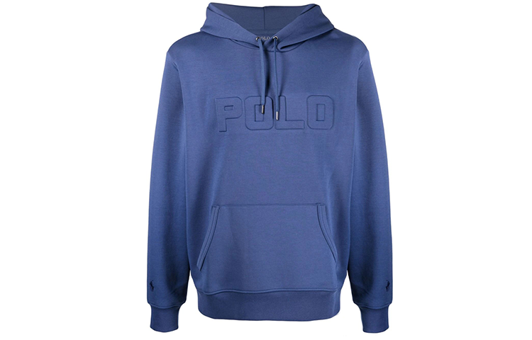 Ralph Lauren Letter Print Embossed Drawstring Hoodie Blue 710859286-001