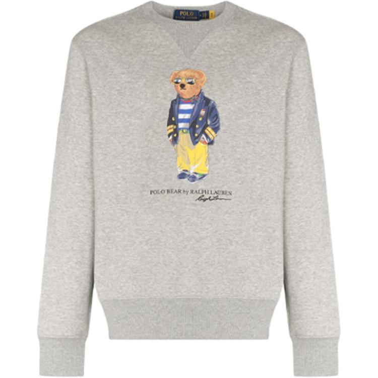 Ralph Lauren Logo Bear Cartoon Print Gray Long Sleeve Sweatshirt 710835784-002