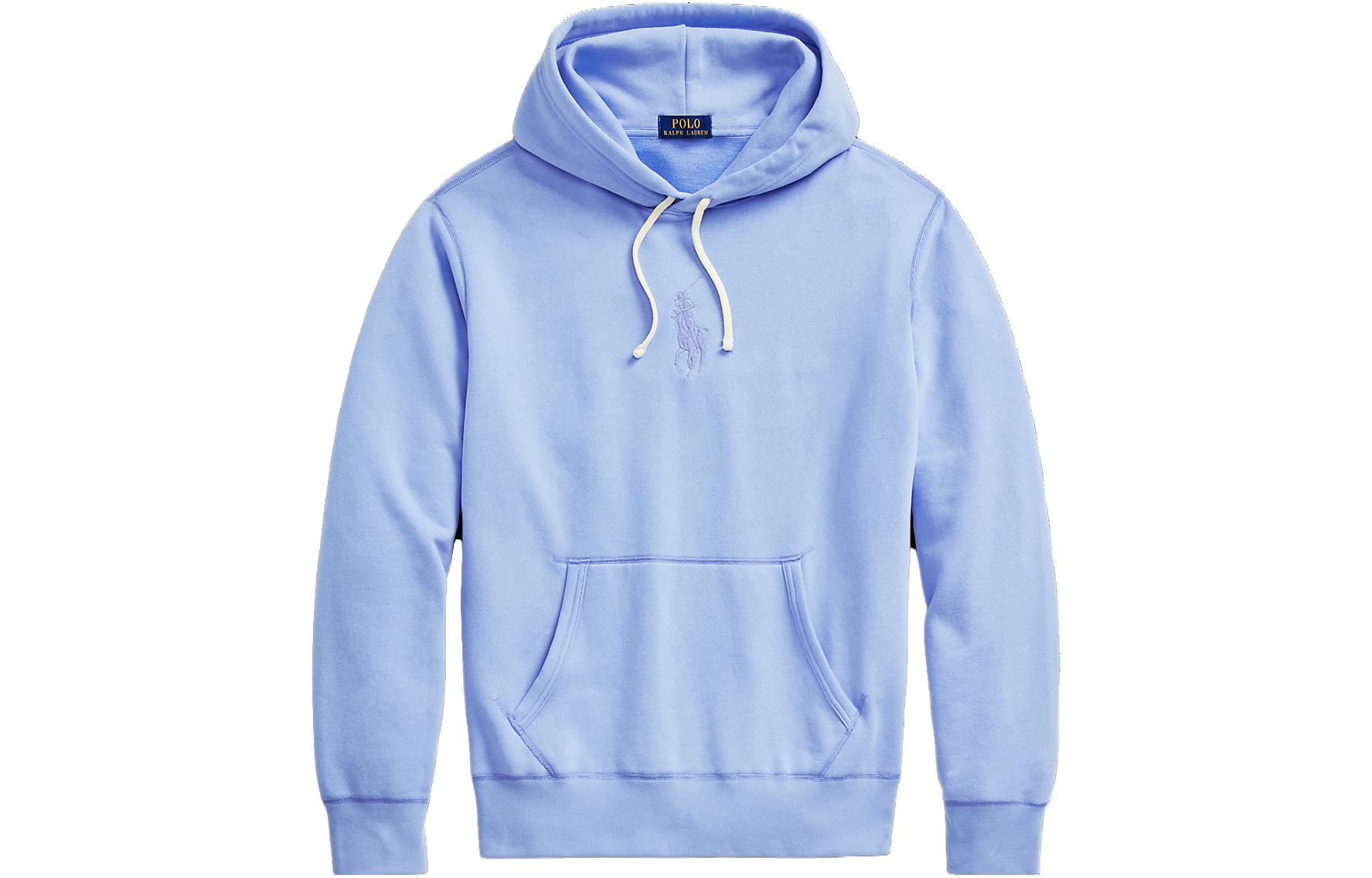 Ralph Lauren Logo Embroidered Kangaroo Pocket Crewneck Hoodie Blue MNPOKNI16822919-400