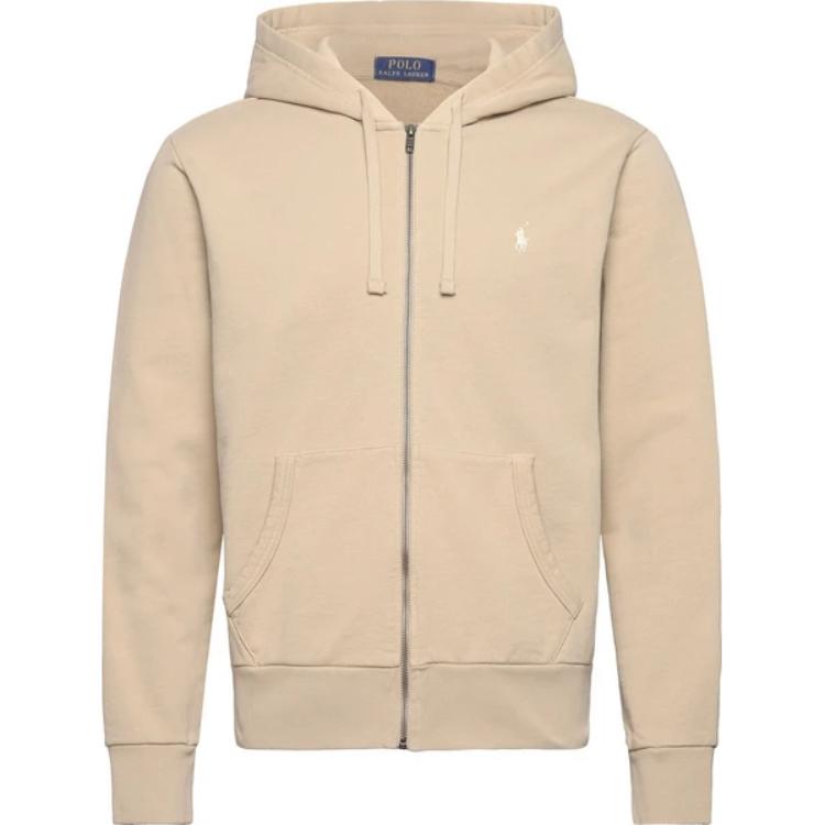 Ralph Lauren Logo Embroidered Zip Hoodie Brown Beige Long Sleeve 710881517-018