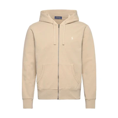 Ralph Lauren Logo Embroidered Zip Hoodie Brown Beige Long Sleeve 710881517-018
