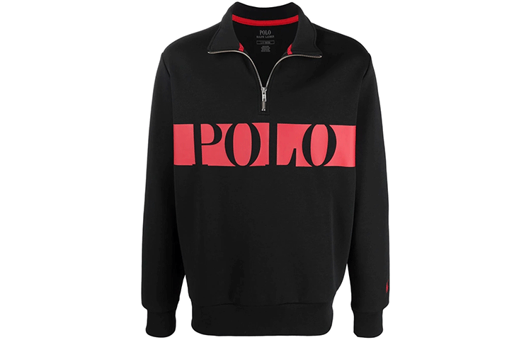 Ralph Lauren Logo Half-Zip Pullover Sweatshirt Black 710828115-001