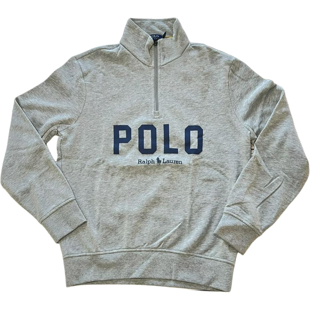 Ralph Lauren Logo Half-Zip Stand Collar Grey Sweatshirt for Men 710843466-002