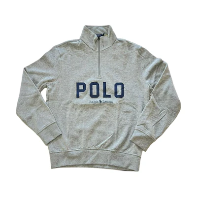 Ralph Lauren Logo Half-Zip Stand Collar Grey Sweatshirt for Men 710843466-002