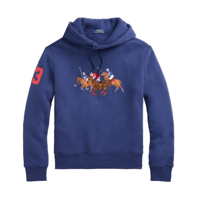 Ralph Lauren Logo Hoodie Men Clear Water Blue with Ribbed Hem and Embroidery MNPOKNI16821182-410