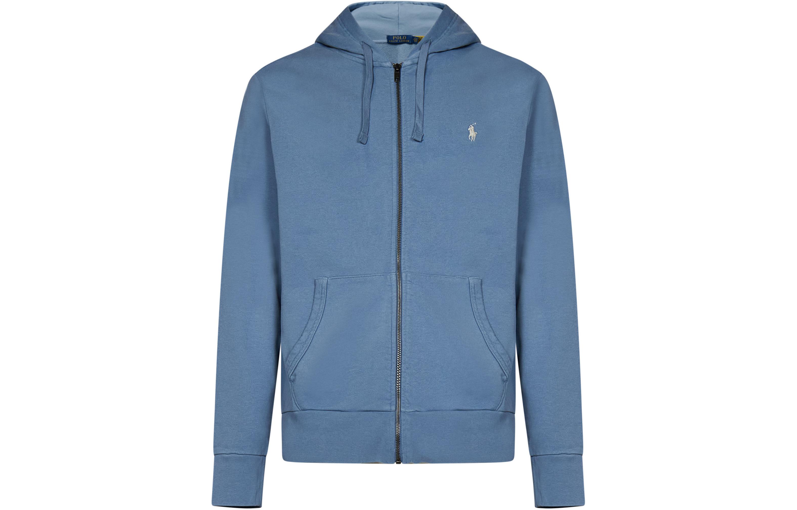 Ralph Lauren Logo Print Blue Zip-Up Hoodie Jacket for Men 710916692-007