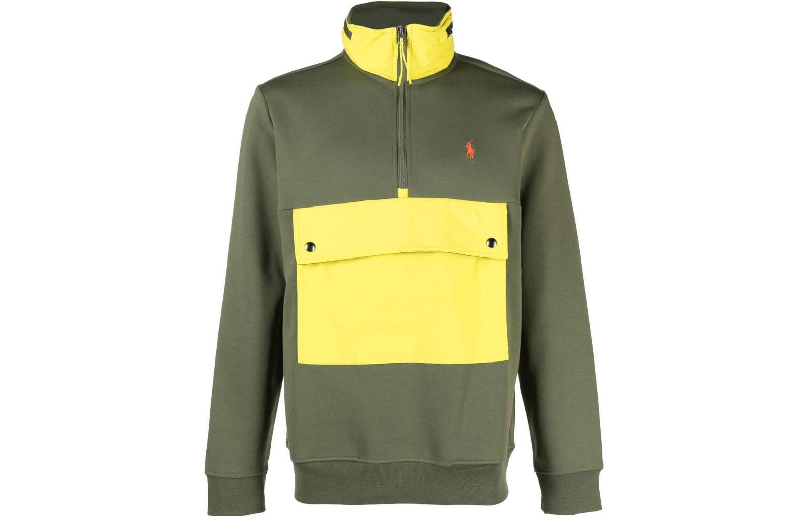 Ralph Lauren Logo Print Colorblock Quarter-Zip Sweatshirt Men 710881535003ARMY