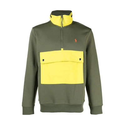 Ralph Lauren Logo Print Colorblock Quarter-Zip Sweatshirt Men 710881535003ARMY