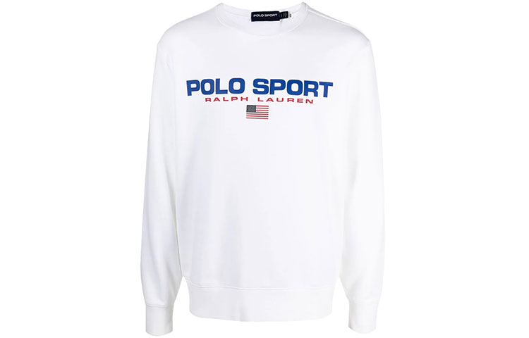 Ralph Lauren Logo Print Crewneck Long-Sleeve Pullover Sweatshirt White (Men) 710835770-002