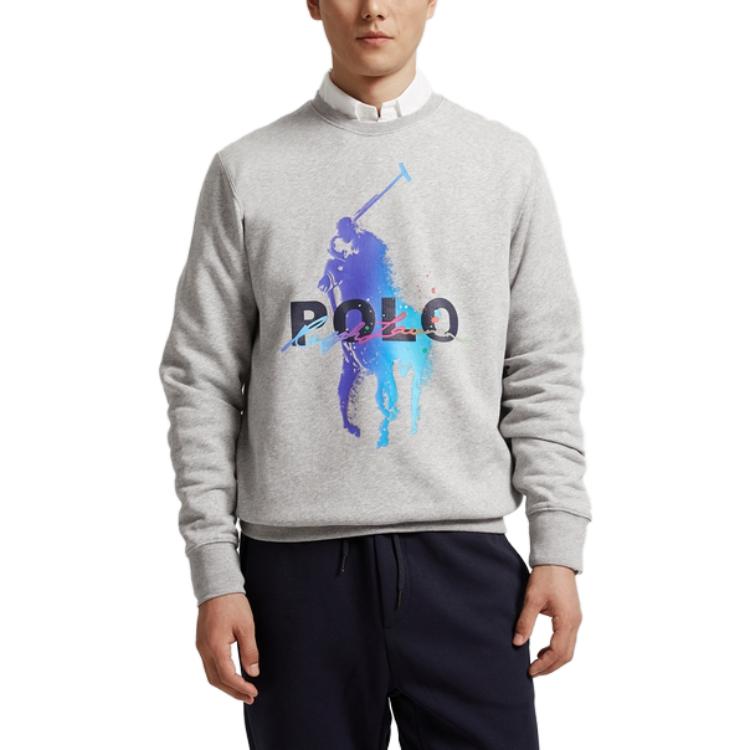 Lookbook Ralph Lauren Logo Cetak Baju Sweater Leher Bulat Unisex Kelabu MNPOKNI16821865-020
