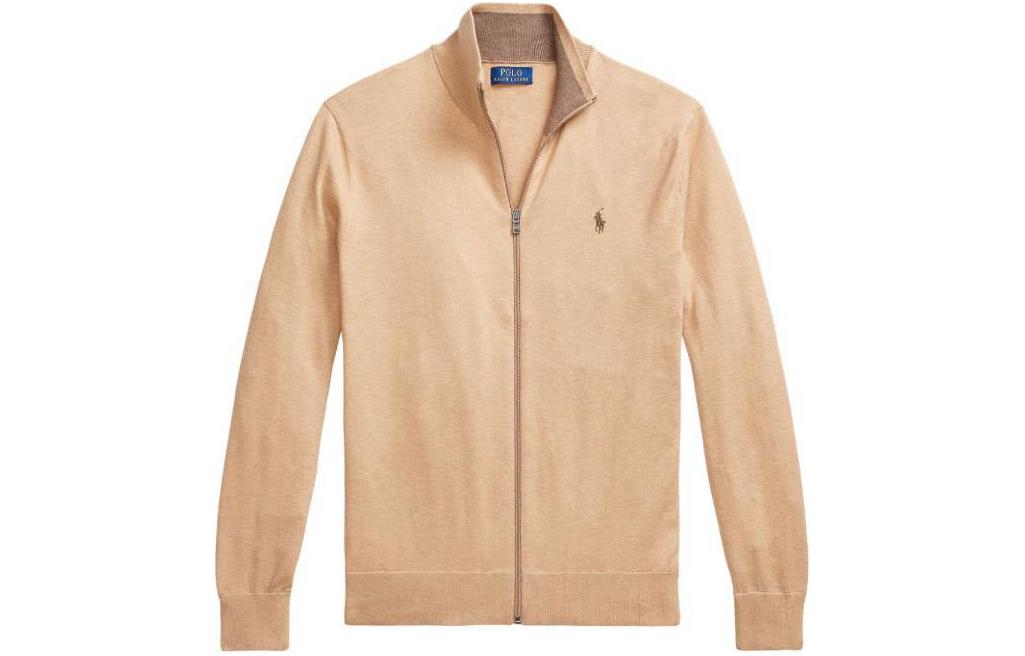 Ralph Lauren Logo Print High-Neck Zip-Up Jacket Khaki Male 710899206-005