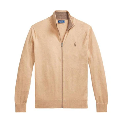 Ralph Lauren Logo Print High-Neck Zip-Up Jacket Khaki Male 710899206-005