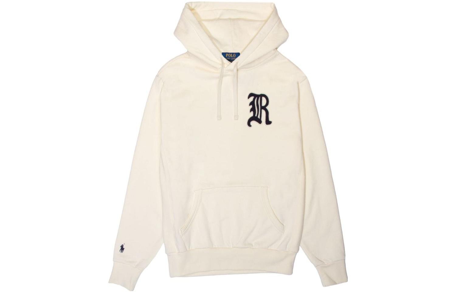 Ralph Lauren Logo Print Hoodie Long Sleeve Drawstring Sweatshirt Beige 710917915-001