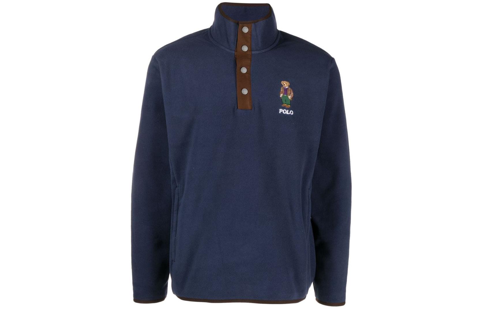 Ralph Lauren Logo Print Loose High-Neck Long-Sleeve Sweatshirt Navy Blue 710930549-001