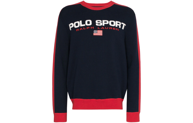 Ralph Lauren Logo Print Pullover Sweatshirt Solid Color Black 710761914-002