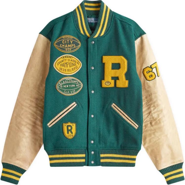 Ralph Lauren Logo Print Single-Breasted Baseball Jacket Green 710944508-001