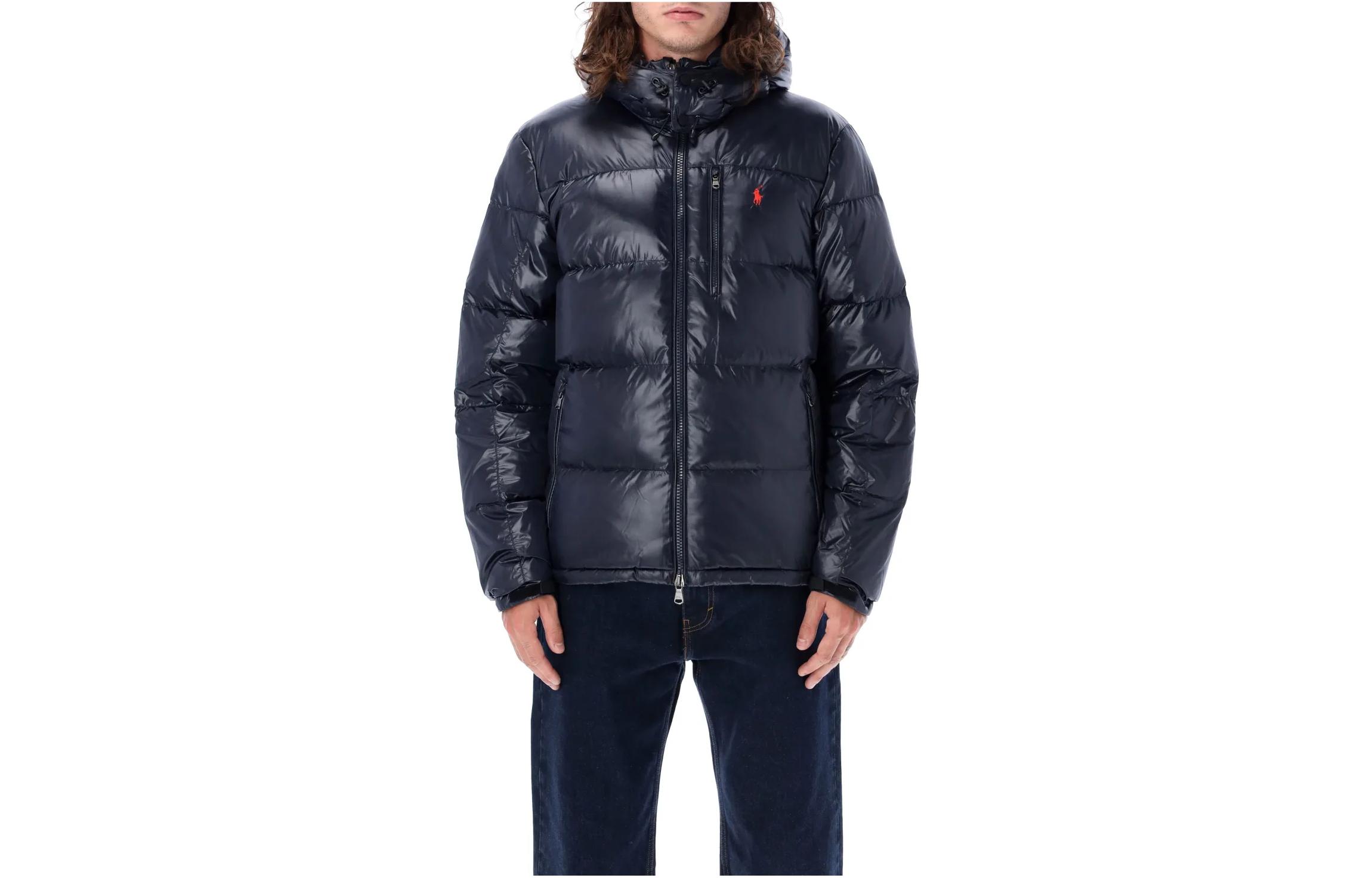 Ralph Lauren Logo Print Zip-Up Puffer Jacket Navy Blue - Long Sleeve 710849776-007