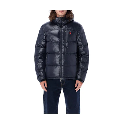 Ralph Lauren Logo Print Zip-Up Puffer Jacket Navy Blue - Long Sleeve 710849776-007