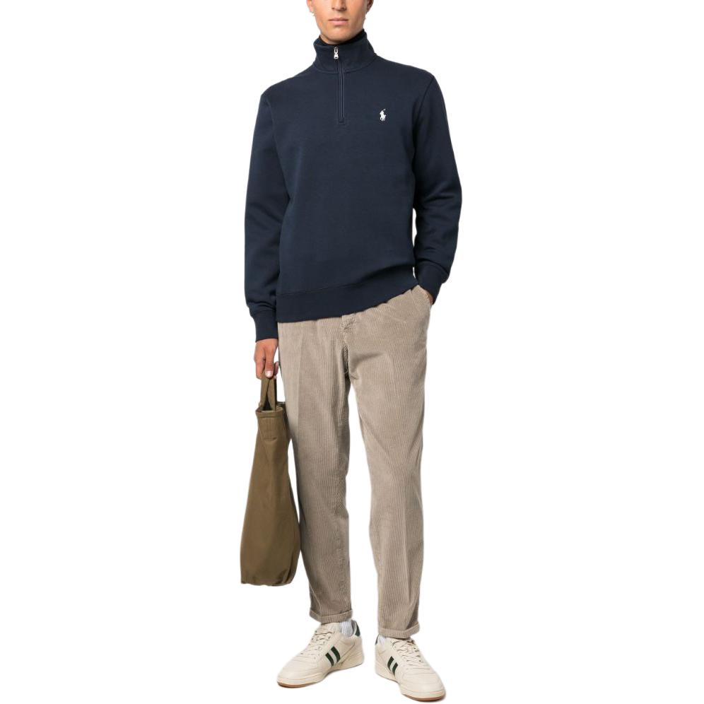 Lookbook Ralph Lauren Logo Pullover Mock Neck Sweatshirt Lelaki Biru Gelap 710922557-002