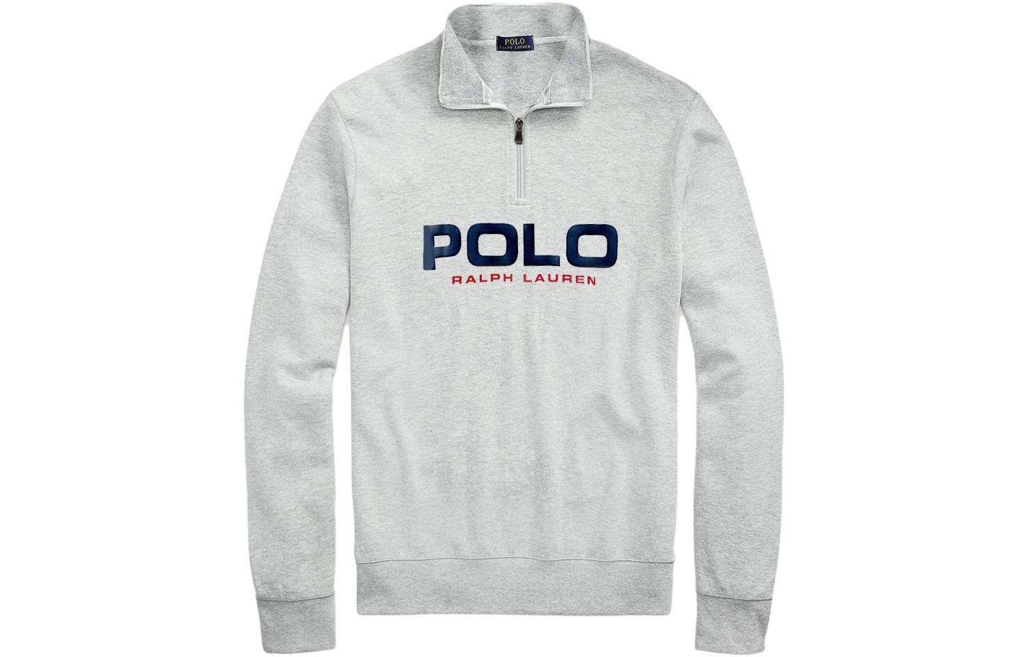 Ralph Lauren Logo Quarter-Zip Pullover Sweatshirt Grey 710843489-003