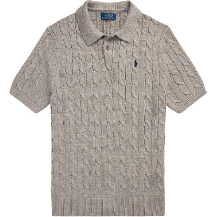 Ralph Lauren Logo Ribbed Knit Loose Fit Short Sleeve Polo Shirt Gray MNPOSWE1N820042-GREY