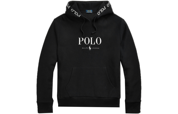 Ralph Lauren Logo Velvet Hoodie Unisex Black MNPOKNI16821-477