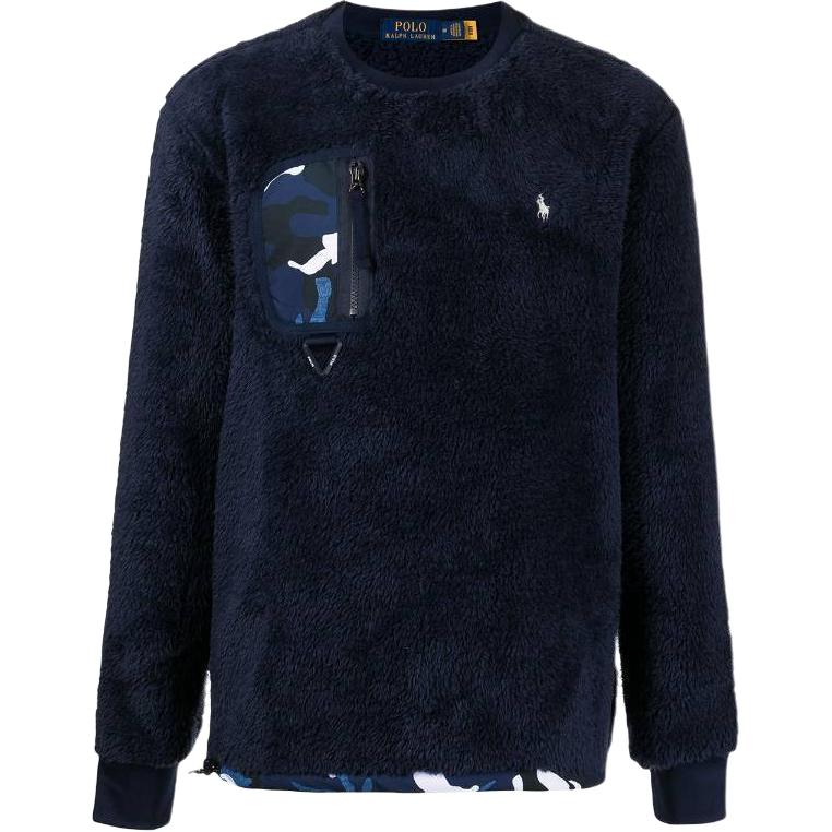 Ralph Lauren Navy Blue Crewneck Pullover Sweatshirt with Chest Pocket - Men 710853344-001