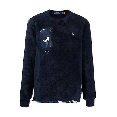 Ralph Lauren Navy Blue Crewneck Pullover Sweatshirt with Chest Pocket - Men 710853344-001