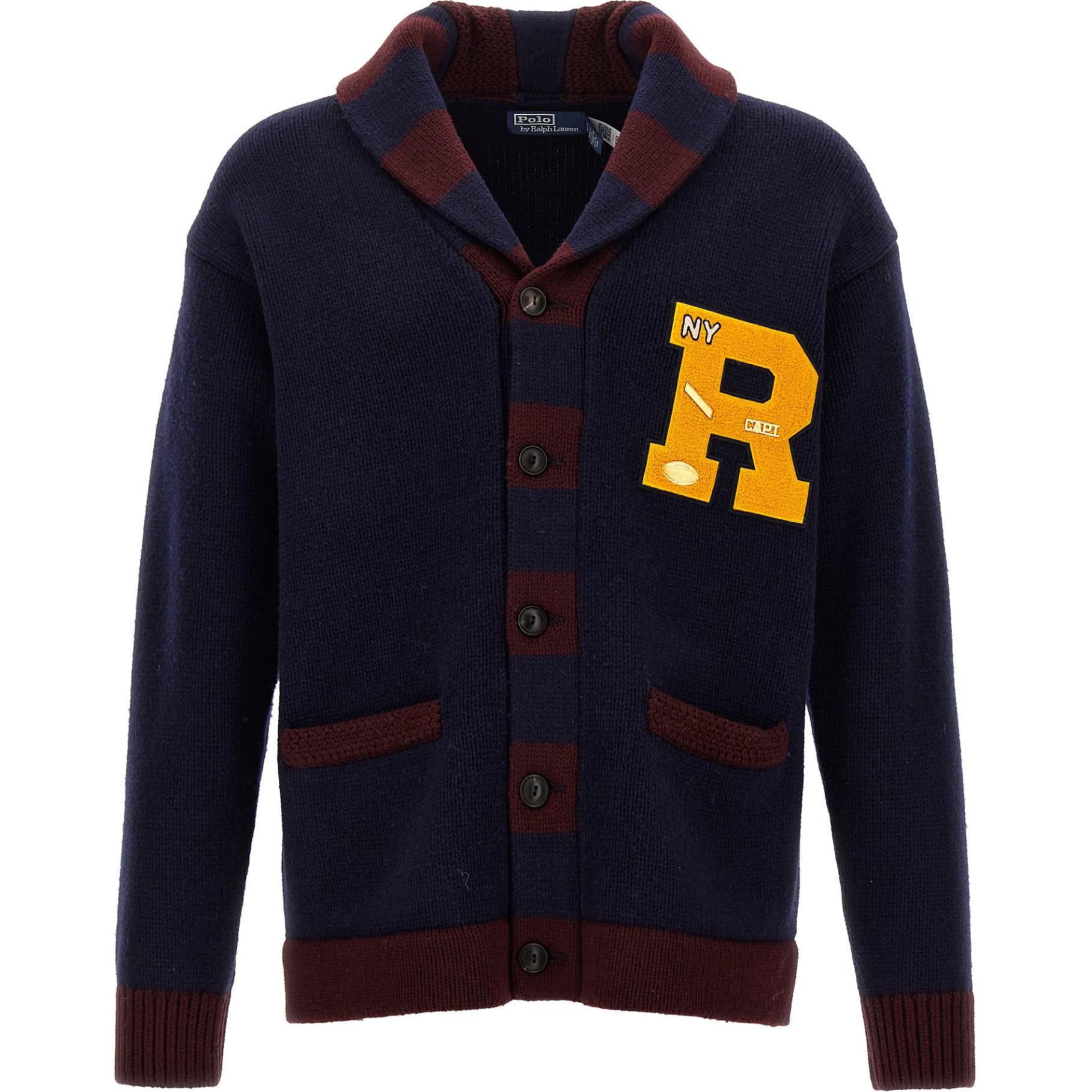 Ralph Lauren Navy Blue Letter Patch Long-Sleeve Polo Jacket 710941117-001