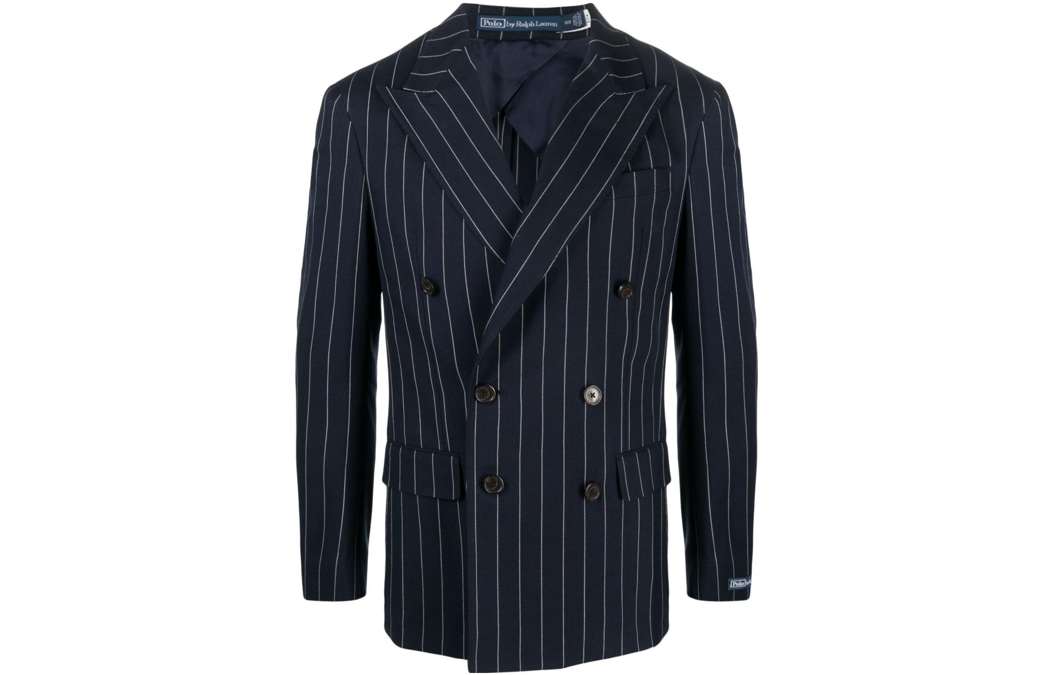 Ralph Lauren Navy Blue Pinstripe Double-Breasted Jacket 715911693-001