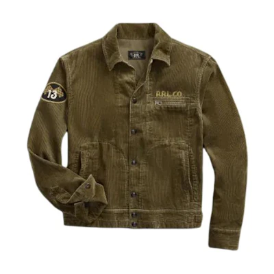 Ralph Lauren Olive Embroidered Logo Print Loose-Fit Polo Collar Jacket MNRROTW16020-139