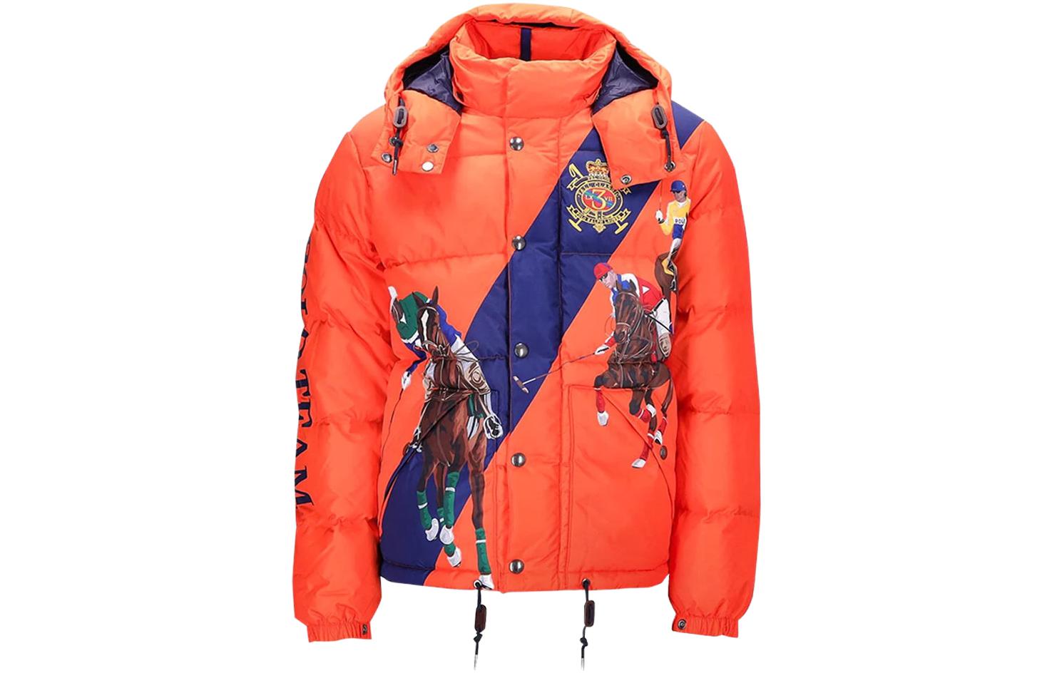 Ralph Lauren Orange Casual Printed Hooded Down Jacket Coat 710916061-001