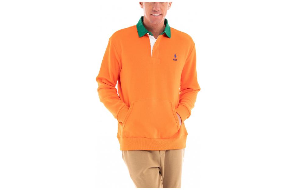 Ralph Lauren Orange Slim Fit Colorblock Collared Long Sleeve Sweatshirt 710890941-001