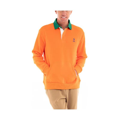 Ralph Lauren Orange Slim Fit Colorblock Collared Long Sleeve Sweatshirt 710890941-001