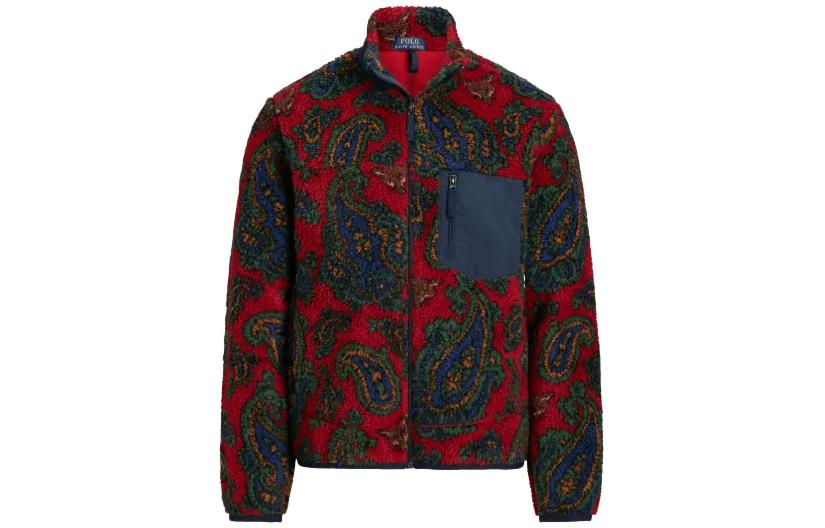 Ralph Lauren Paisley Fleece Jacquard Jacket Red Full-Zip Long Sleeve MNPOKNI16823153