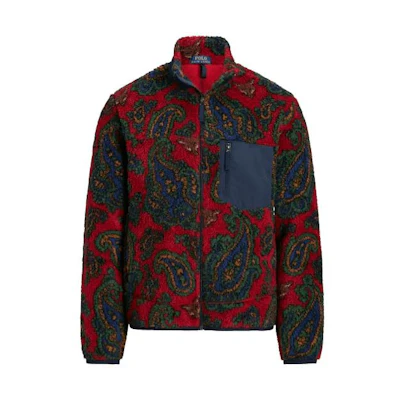 Ralph Lauren Paisley Fleece Jacquard Jacket Red Full-Zip Long Sleeve MNPOKNI16823153