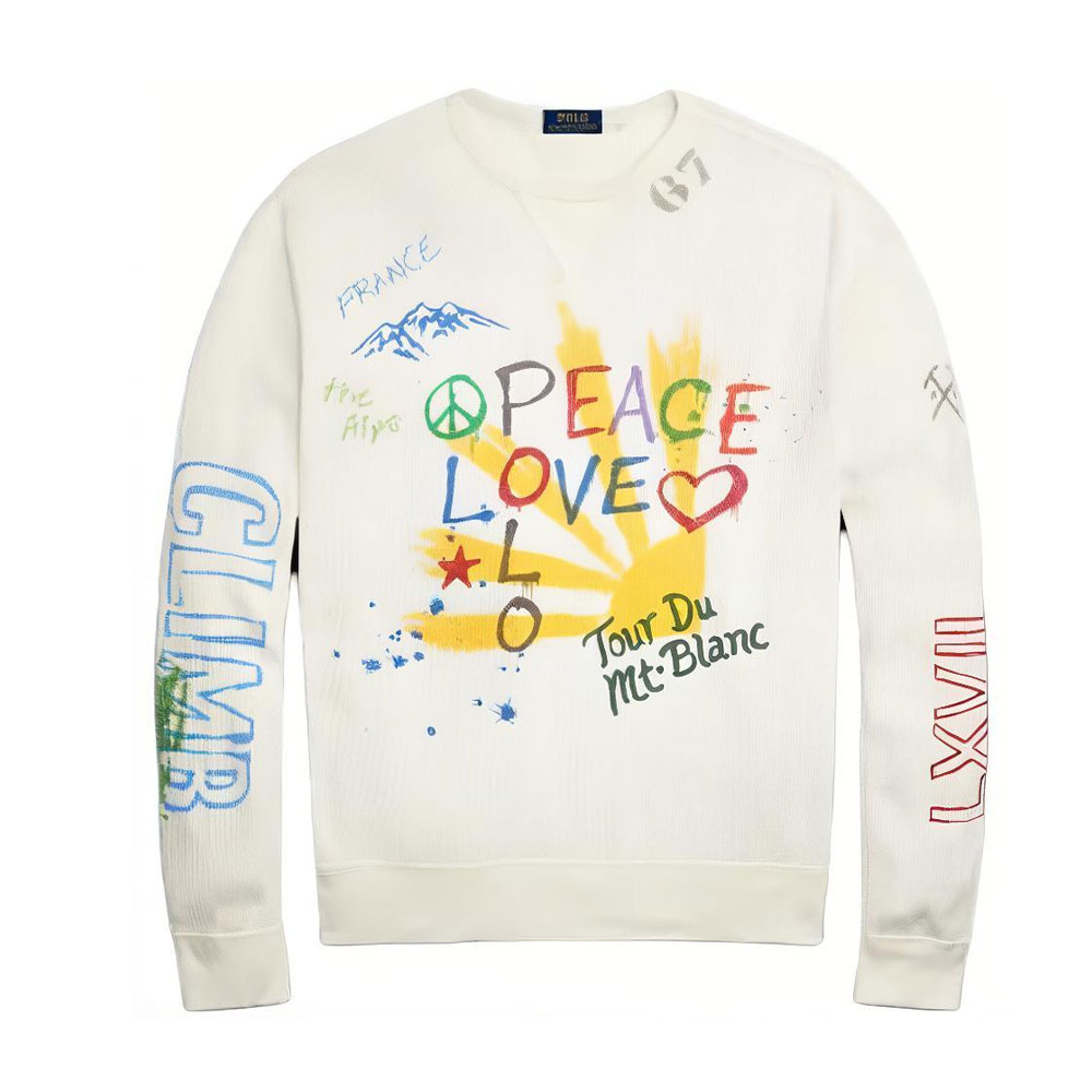 Ralph Lauren Peace Love Polo Waffle-Knit White Pullover Crewneck Sweatshirt Men MNPOKNI16823-567