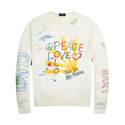 Ralph Lauren Peace Love Polo Waffle-Knit White Pullover Crewneck Sweatshirt Men MNPOKNI16823-567