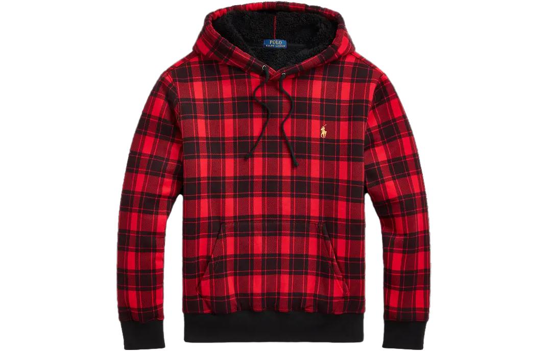 Ralph Lauren Plaid Pile Fleece Embroidered Logo Hoodie Red MNPOKNI16823-211 圖 2