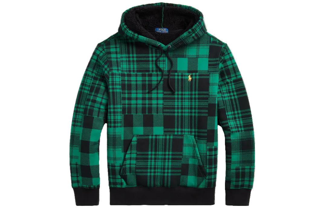 Ralph Lauren Plaid Pile Fleece Hoodie Green Checkered Pullover MNPOKNI16823208