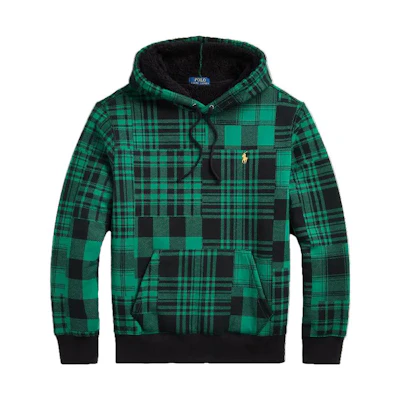 Ralph Lauren Plaid Pile Fleece Hoodie Green Checkered Pullover MNPOKNI16823208
