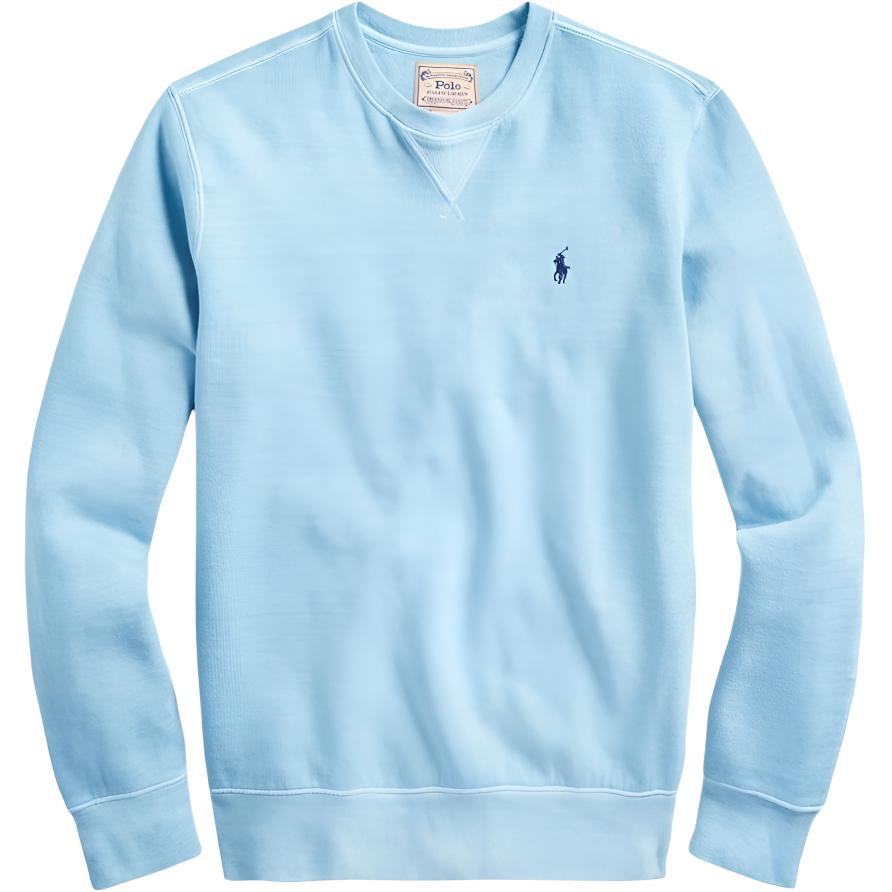 Ralph Lauren Pony Logo Embroidered Crewneck Fleece Sweatshirt Men Washed Blue MNPOKNI16820615-440