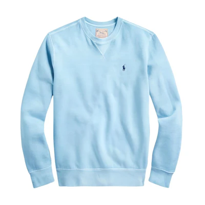 Ralph Lauren Pony Logo Embroidered Crewneck Fleece Sweatshirt Men Washed Blue MNPOKNI16820615-440