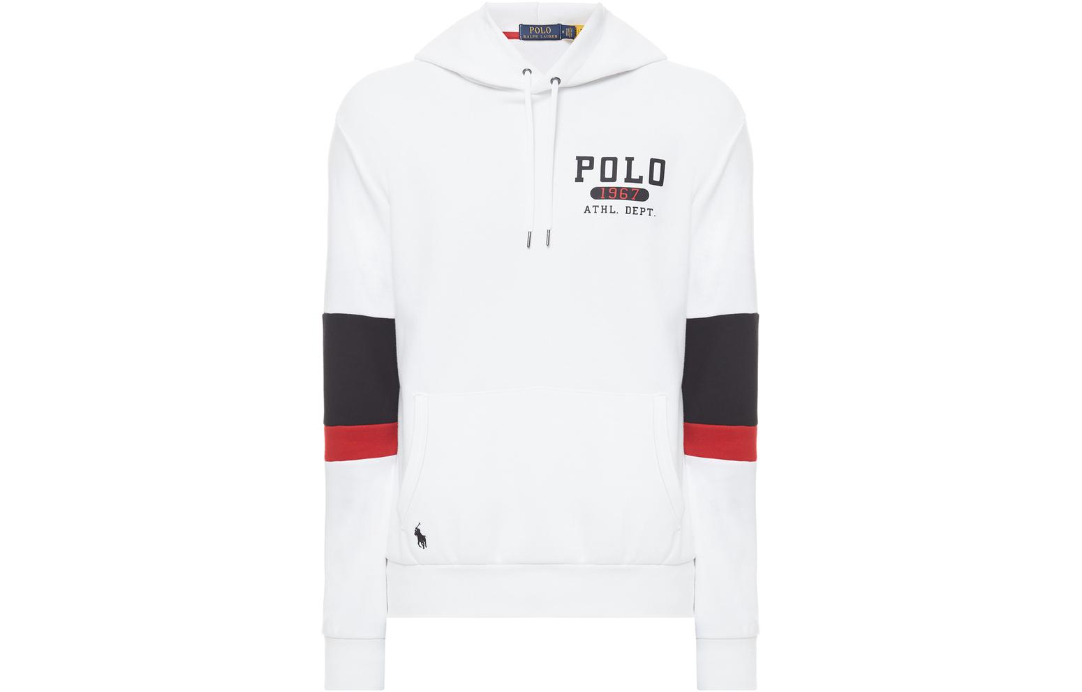 Ralph Lauren Pullover Hoodie White with Letter Print and Colorblock Design 710851239-001