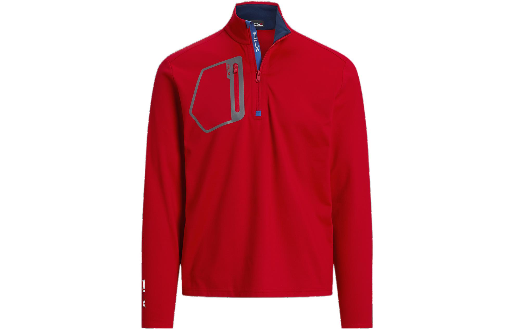 Ralph Lauren Red Half-Zip Pullover High-Neck Sweatshirt with Logo Print MNXGKNI16820151-620