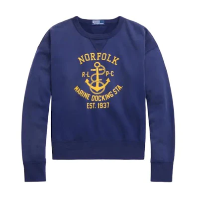 Ralph Lauren Retro Fleece Patterned Letter Print Sweatshirt Blue MNPOKNI16823-538